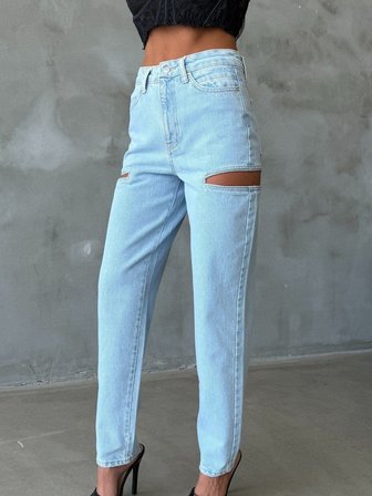 Kadın Fermuarlı Pencere Detaylı Tasarım Jean Pantolon