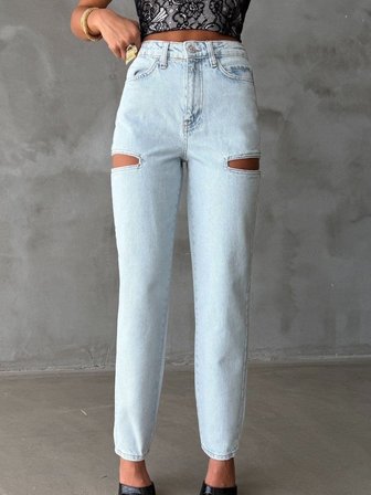 Kadın Fermuarlı Pencere Detaylı Tasarım Jean Pantolon