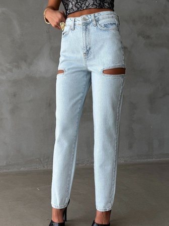 Kadın Fermuarlı Pencere Detaylı Tasarım Jean Pantolon