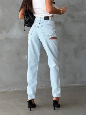 Kadın Fermuarlı Pencere Detaylı Tasarım Jean Pantolon