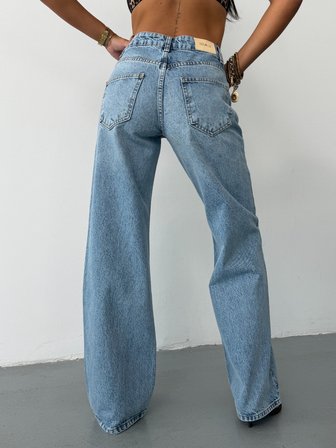 Kadın Yüksek Bel Wide Leg Jean Pantolon Bol Paça Düz Kesim Denim