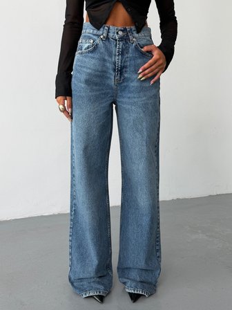 Kadın Yüksek Bel Wide Leg Jean Pantolon Bol Paça Düz Kesim Denim
