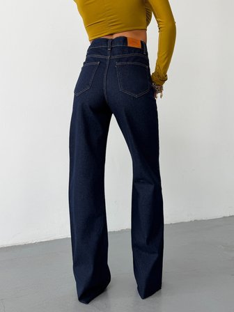 Kadın Yüksek Bel Wide Leg Jean Pantolon Düz Kesim Bol Paça Denim