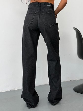 Kadın Yüksek Bel Wide Leg Jean Pantolon Bol Paça Düz Kesim Denim