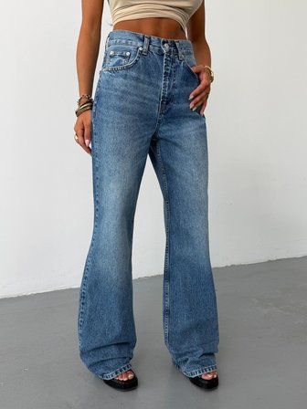 Kadın Yüksek Bel Wide Leg Jean Pantolon Bol Paça Düz Kesim Denim