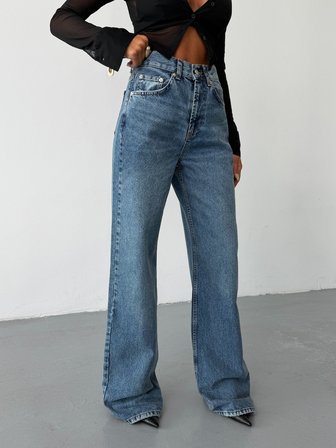 Kadın Yüksek Bel Wide Leg Jean Pantolon Bol Paça Düz Kesim Denim