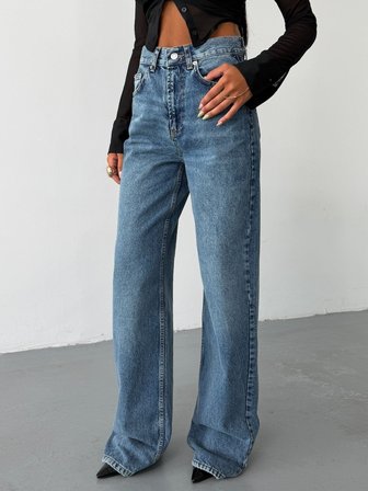 Kadın Yüksek Bel Wide Leg Jean Pantolon Bol Paça Düz Kesim Denim