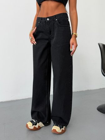 Kadın High Waist Rahat Kesim Dökümlü Wide Leg Jean Pantolon