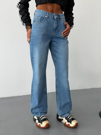 Kadın Yüksek Bel Straight Fit Düz Kesim Denim Pantolon