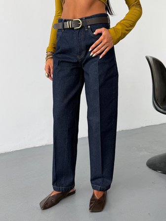 Kadın Yüksek Bel Bacak Boyu Uzatan Dökümlü Wide Leg Kot Pantolon