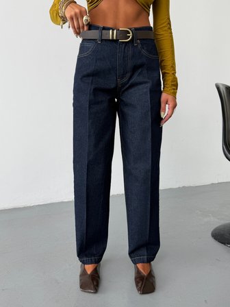 Kadın Yüksek Bel Bacak Boyu Uzatan Dökümlü Wide Leg Kot Pantolon