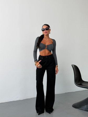 Kadın Yüksek Bel Wide Leg Jean Pantolon Düz Kesim Bol Paça Denim
