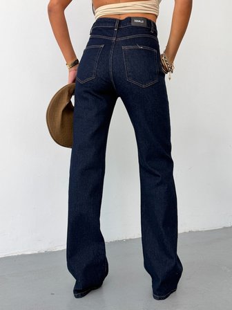 Kadın Yüksek Bel Wide Leg Jean Pantolon Düz Kesim Bol Paça Denim