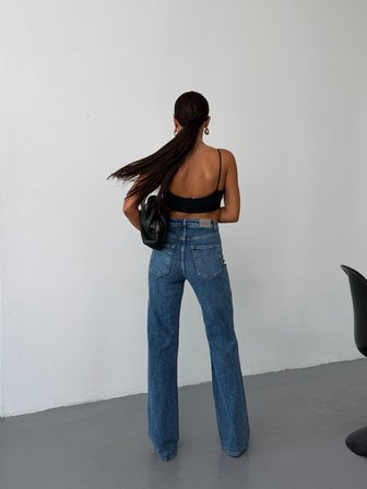 Kadın Yüksek Bel Wide Leg Jean Pantolon Düz Kesim Bol Paça Denim