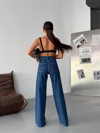 Siyah Yüksek Bel Geniş Paça Wide Leg Denim Jean Pantolon