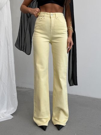 Kadın Yüksek Bel Geniş Paça Jean Pantolon – %98 Pamuk Modern Fit Kot Pantolon