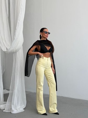 Kadın Yüksek Bel Geniş Paça Jean Pantolon – %98 Pamuk Modern Fit Kot Pantolon