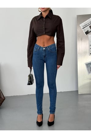 Yüksek Bel Likralı Skinny Jean