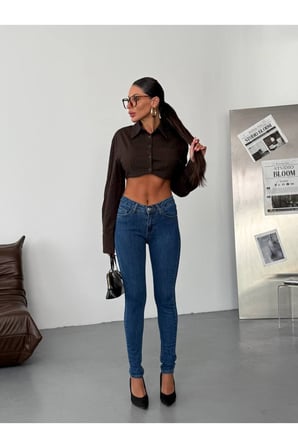 Yüksek Bel Likralı Skinny Jean
