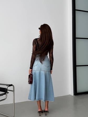 Denim Midi Etek – Geniş Kesim, Yüksek Bel