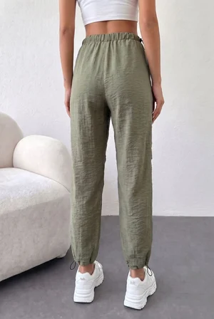 Haki Beli Lastikli Rahat Kesim Cepli Jogger Pantolon