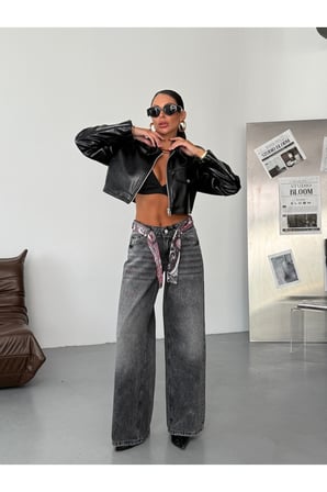 Wide Leg Kadın Jean Pantolon %100 Cotton Yüksek Bel Bol Paça