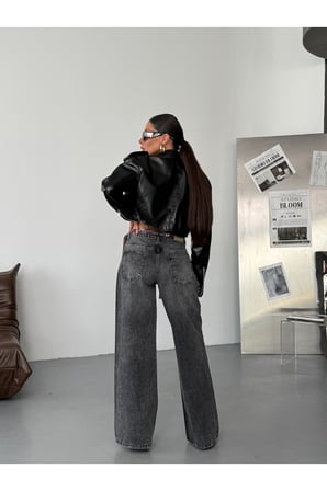 Wide Leg Kadın Jean Pantolon %100 Cotton Yüksek Bel Bol Paça