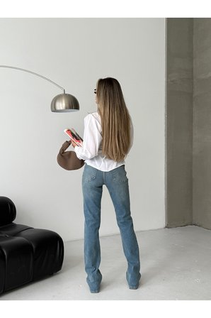 Kadın Yıkamalı Yüksek Bel Geniş Paça Jean Pantolon – %99 Pamuk %1 Elastan