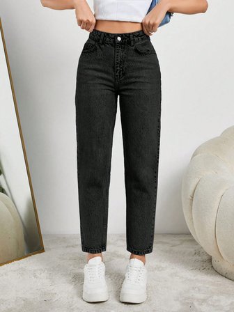 Kadın Yüksel Bel Mom Jean  Pantolon %100 cotton Esneme yok