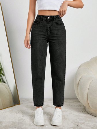 Kadın Yüksel Bel Mom Jean  Pantolon %100 cotton Esneme yok