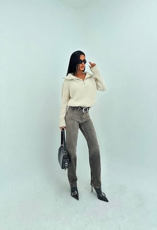Koyu Gri Straight Fit Denim Pantolon