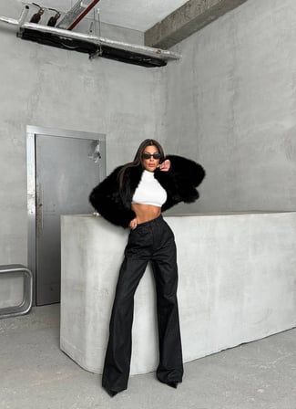 Kadın Işıltılı Wide Leg Pantolon - Yüksek Bel Simli Jean