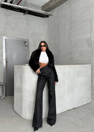 Kadın Işıltılı Wide Leg Pantolon - Yüksek Bel Simli Jean