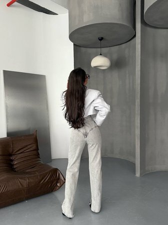HerTon Kadın Yüksek Bel Mugler Dikiş Detaylı Jean Pantolon - Paçası Yırtmaçlı, %100 Pamuk