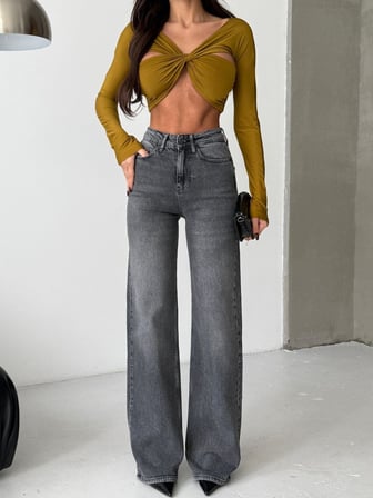 Kadın Yüksek Bel Geniş Paça Jean Pantolon – %98 Pamuk Modern Fit Kot Pantolon