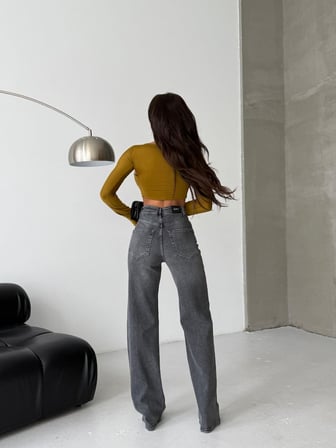 Kadın Yüksek Bel Geniş Paça Jean Pantolon – %98 Pamuk Modern Fit Kot Pantolon