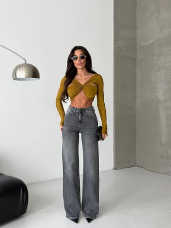 Kadın Yüksek Bel Geniş Paça Jean Pantolon – %98 Pamuk Modern Fit Kot Pantolon