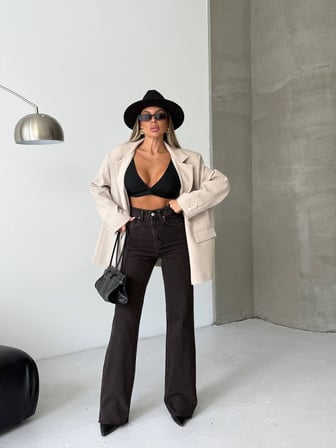 Yüksek Bel Jean Pantolon – %100 Pamuk, Geniş Paça (Flare/Wide Leg), Retro 90’lar Stil Kadın Denim