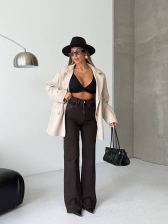 Yüksek Bel Jean Pantolon – %100 Pamuk, Geniş Paça (Flare/Wide Leg), Retro 90’lar Stil Kadın Denim