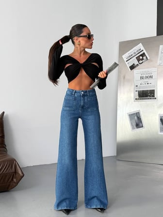 HerTon Kadın Yüksek Bel Wide Leg Jean Pantolon – Bol Paça Modern Kesim Denim