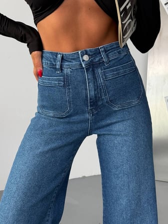 HerTon Kadın Yüksek Bel Wide Leg Jean Pantolon – Bol Paça Modern Kesim Denim