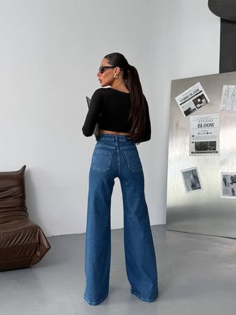 HerTon Kadın Yüksek Bel Wide Leg Jean Pantolon – Bol Paça Modern Kesim Denim