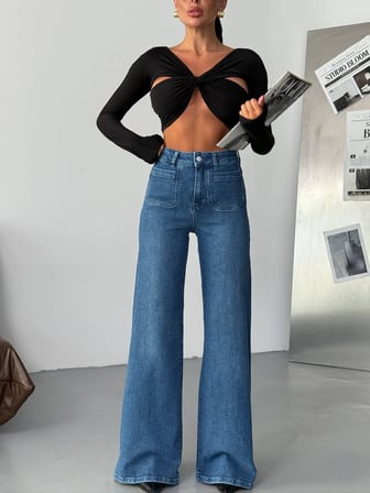 HerTon Kadın Yüksek Bel Wide Leg Jean Pantolon – Bol Paça Modern Kesim Denim