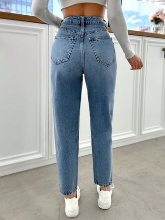 Kadın Yüksel Bel Mom Jean  Pantolon %100 cotton Esneme yok