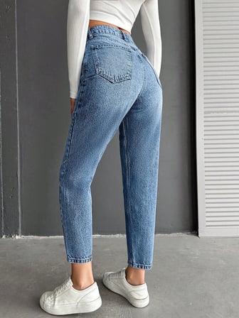 Kadın Yüksel Bel Mom Jean  Pantolon %100 cotton Esneme yok