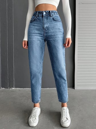Kadın Yüksel Bel Mom Jean  Pantolon %100 cotton Esneme yok