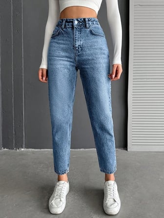 Kadın Yüksel Bel Mom Jean  Pantolon %100 cotton Esneme yok