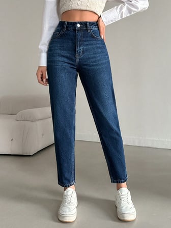 Kadın Yüksel Bel Mom Jean  Pantolon %100 cotton Esneme yok
