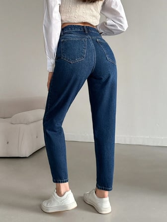 Kadın Yüksel Bel Mom Jean  Pantolon %100 cotton Esneme yok