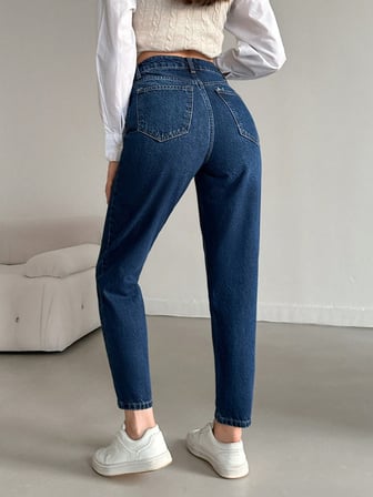 Kadın Yüksel Bel Mom Jean  Pantolon %100 cotton Esneme yok